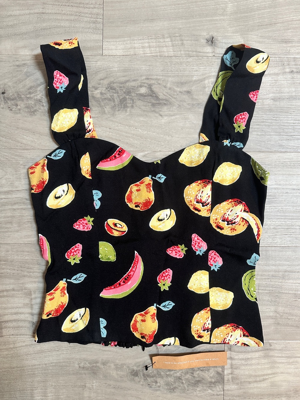 NWT REFORMATION Hester Tank Top in Juicy, Fruit Print Sweetheart Tank in Black